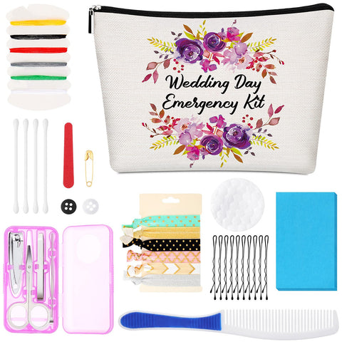 Floral Wedding Survival Kit Wedding Day Emergency Kit with Makeup Bag, Bride Survival Kit Fun Bridal Shower Present Engagement Present for Bride Emergency Supplies (Elegant Series)