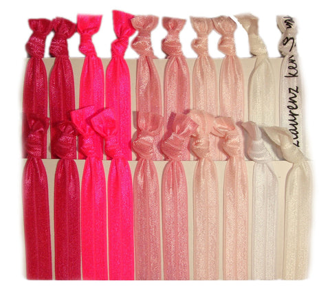 Hair Ties Ponytail Holders - 20 Pack Pink Ombre No Crease Ouchless Elastic Styling Accessories Pony Tail Elastics Holder Ribbon Bands - By Kenz Laurenz