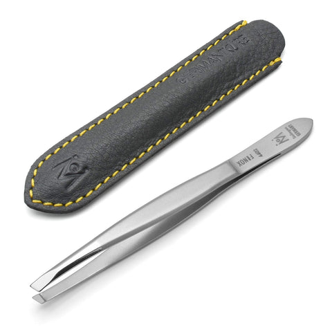 FINOX matte finish stainless steel slanted tweezers, 9cm. Made in Solingen