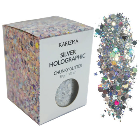 Silver Holographic Chunky Glitter ? Large 30g Jar COSMETIC GLITTER ? Festival Face Body Hair Nails