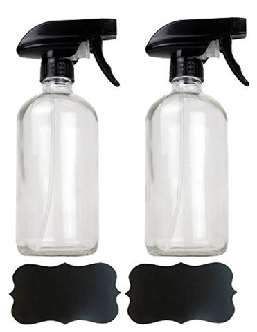 DII Set of 2 Clear Glass Spray Bottles for 16oz of Liquids with Chalkboard Labels for Cleaners, Essential Oils, Beauty Products, Aromatherapy: Spray Bottles - Set of 2, 16 oz, Clear