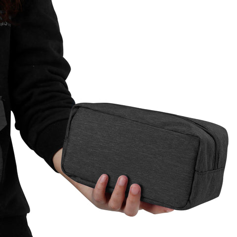 E-Tree Canvas Zippered Cosmetic Travel Bag, Makeup Carrying Case, Portable Daily Storage, Black