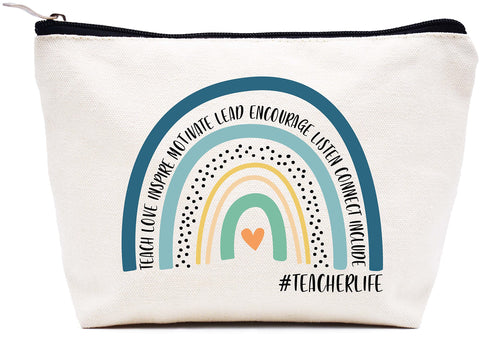 Teach Love Inspire Motivate Lead Encourage Listen Connect Include Teacherlife -Makeup Bag Cosmetic Bag Travel Pouch - Appreciation Gifts for Teachers - Birthday Christmas Back To School Gift