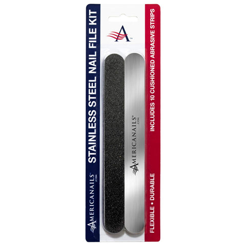 Americanails Stainless Steel Nail File Kit with EasyPeel Cushioned Abrasive Strips