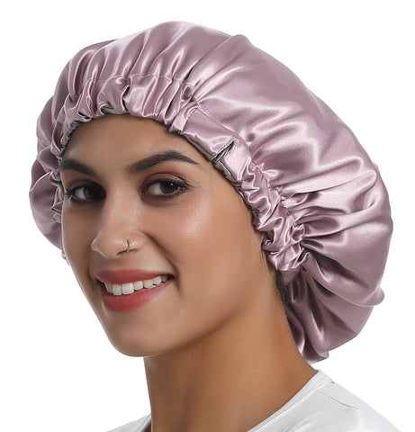SAYMRE Satin Bonnet Silky Sleep Cap,Adjustable Hair Bonnet for Braids Curly Hair, Normal Champagne, Small-XX-Large
