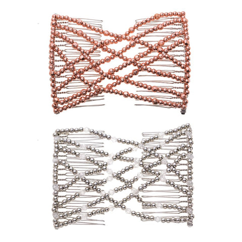 Ruihfas 2 Pcs Magic Beading EZ Stretching Hair Combs Double Clips Hair Styling Accessories for Women Girls