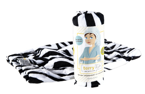 Terry Top Hair Towel, Turban. Super Absorbent 100% Terry Cotton. Keeps Hair Off Your Face. No Twist, No Harm, No Hassle. Simplify Your Morning