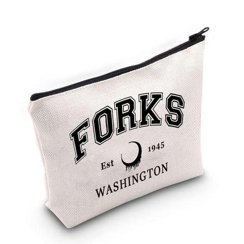 TOBGBE Twilight Forks Washington Cosmetic Bag, Twilight Merchandise, Canvas Marble Print, Waterproof, Scratch-Resistant, Travel/On-The-Go Makeup Storage, Bathroom Vanity Organization