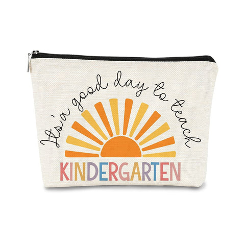 BARPERY Teacher Makeup Bag,Boho Sunshine It's A Good Day to Teach Kindergarten Cosmetic Bag Gift for Girls Women,Birthday Gifts For Kindergarten Teacher,Kindergarten Teacher Graduation Gifts
