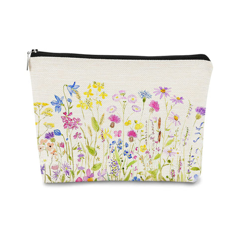 BARPERY Colorful Meadow Flowers Makeup Bag,Colorful Floral Cosmetic Bag Best Gift Idea for Flower Lovers Girls Women Mom,Birthday Christmas Gifts for Women Girls,Mother's Day Gifts for Mom