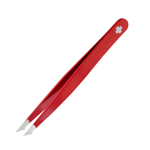 Rubis Evolution Swiss Cross Stainless Steel Tweezers, Combined Pointed/Slanted Tips for Precise Eyebrows and Hair Removal, Made in Switzerland