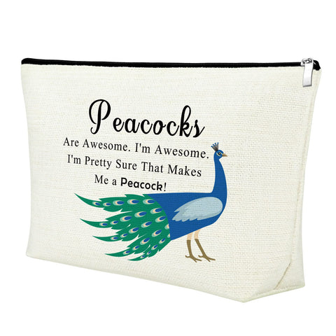 Mxrymvu Peacock Cosmetic Bag Peacock Theme Gifts for Peacock Lovers Inspirational Makeup Bag, Beige
