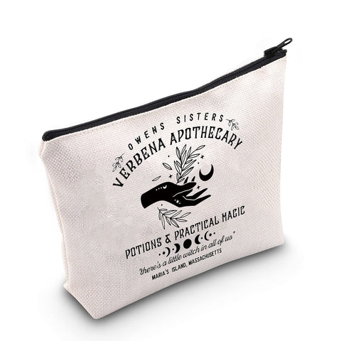 G2TUP Practical Magic Gift Owens Sisters Gift Owens Sisters Verbena Apothecary Makeup Bag Witch Toiletry Bag Basic Witch Gift Practical Magic Movie Fan Gift, OWENS SISTERS White Bag,