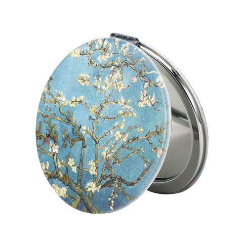 Dynippy Compact Round Pu Leather Makeup Mirror, 2.75 x 0.4 Inch, 2x Magnification, Tabletop Mount, Almond Blossom Pink, Great Gift