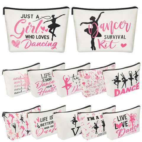 Silkfly 12 Pcs Dance Makeup Bag Ballet Cosmetic Bag Ballet Lover Gift Portable Travel Dance Stuff Teacher Appreciation Gifts Toiletry Zipper Pouch for Women, black