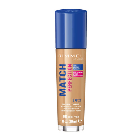 Rimmel London Match Perfection Natural Liquid Foundation (103- True Ivory, 30 ml) Natural Finish
