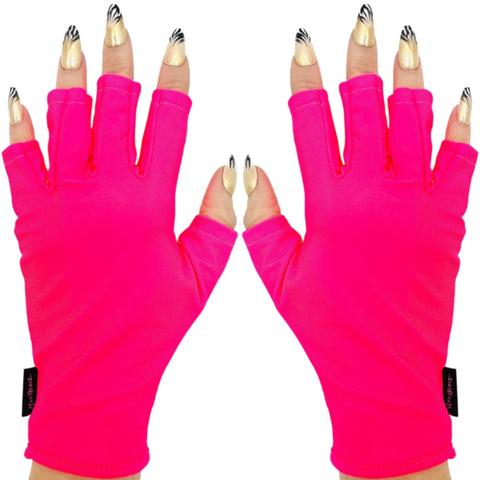 ManiGlovz - The Original UPF 50+ UV/LED Protective Gloves for Gel Manicures, Sun Protection Fingerless Gloves-Shield Skin from The Sun and Nail Lamp- Neon Pink