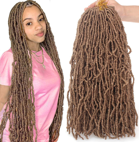 Leeven 18 Inch 1 Pack Synthetic New Faux Locs Crochet Braids Hair Extend Soft Locs Braiding Hair for Women 21 Roots Curly Wavy Goddess Faux Locs Crochet Hair Extensions 27#