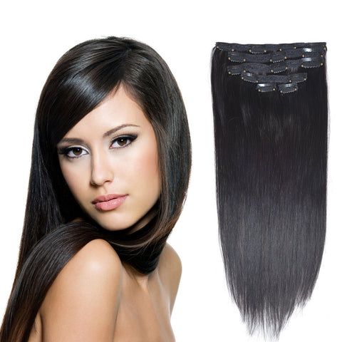 BHF HAIR 20" Real Clip in Hair Extensions Remy Human Hair Off Black(#1B) 6pieces 85Grams/2. 98oz