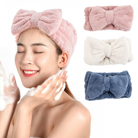 AUEAR, 3 Pcs Microfiber Makeup Headbands Bowtie Headbands Adjustable Hair Band Wash Shower Yoga Facial Sports for Girls