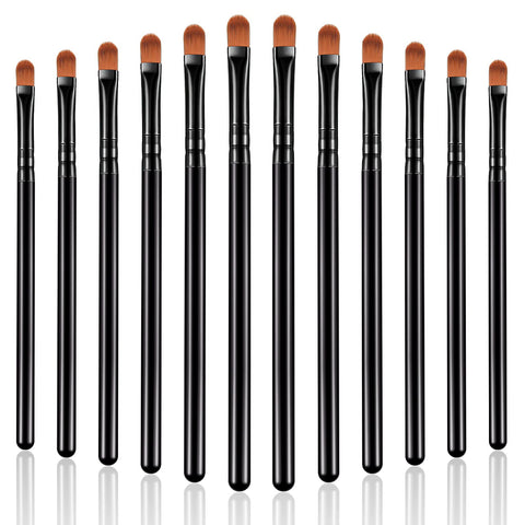 12 Pieces Small Concealer Brush Bulk Flat Lip Concealer Brush Under Eye Synthetic Fiber Makeup Eyebrow Contour Foundation Brush for Concealing Blending Setting Buffing Makeup (Black)