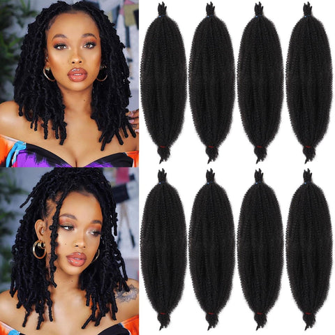 COOKOO 16 Inch Springy Afro Twist Hair 8 Pack Pre-Separated Soft Synthetic Marley Crochet Braiding Hair Spring Natural Black For Passion Twist Hair Extension For Black Women (10 Strands/Pack 1B#)