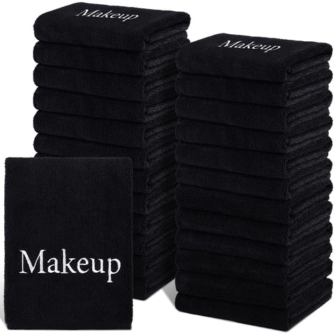 TURSTIN 24 Pack Makeup Remover Towels 13x13 Inch Microfiber Face Towels Reusable Makeup Wash Cloth Facial Cleansing Makeup Towels for Women Skin Care , Black