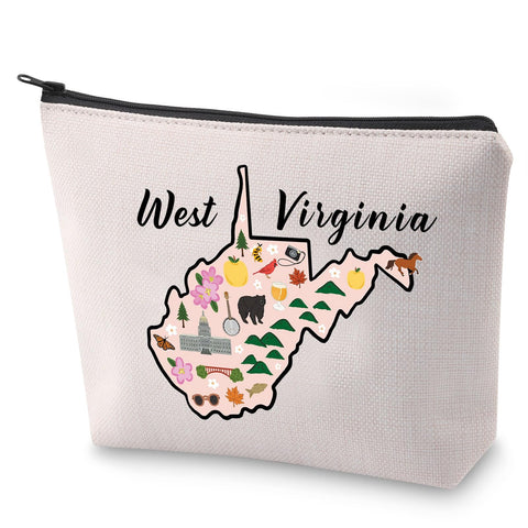 BLUPARK West Virginia Map Cosmetic Bag WV Gift West Virginia Travel Makeup Bag Gift For West Virginia Lovers, West Virginia