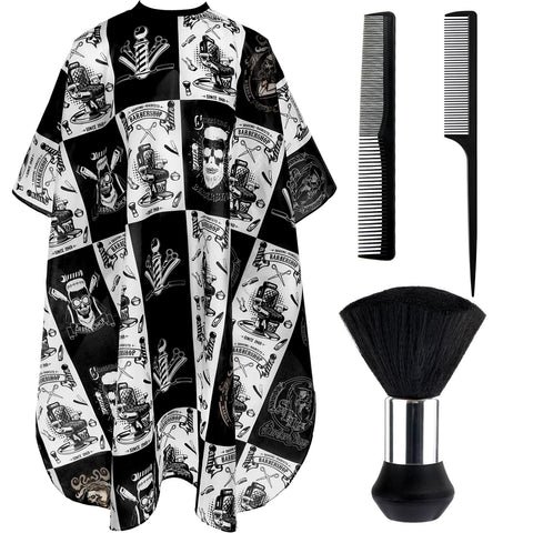 FEBSNOW Hair Cutting Cape Kit,Professional Barber Cape with Neck Duster Brush for Adults Waterproof Salon Cape with Adjustable Closure Snap Salon Barber Supplies 47x55 Inches(Black and White Plaid)