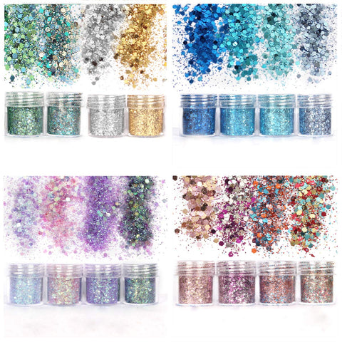 Unime Body Glitter 16 Colors Chunky Glitter For Body Face Hair Make Up Nail Art Mixed Color Glitter