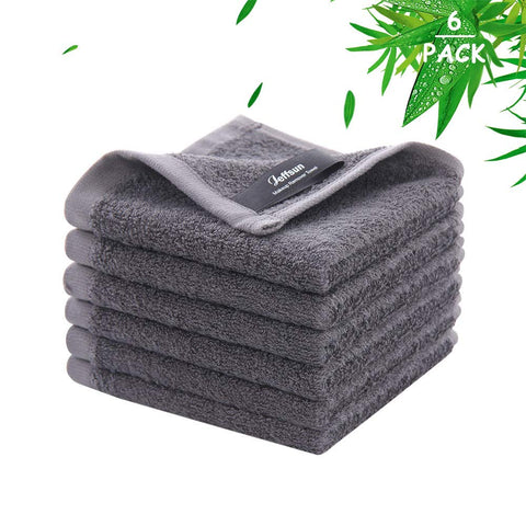 JEFFSUN Bamboo Natural Fiber Reusable Soft Absorbent Face Towels for Sensitive Skin For Baby, Adult and Infant (6 Pack, 10" x 10", Grey)