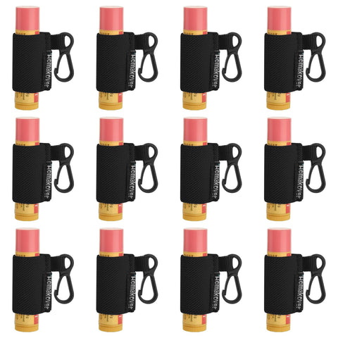 Homakover 12 Pack Compact Clip-On Chapstick Holder Keychain in 12 Colors,Lip Balm Sleeves with Clip, Fits Most Standard Lip Balm,Tight-Knit Elastic Lip Balm Keychain Holder (Black)