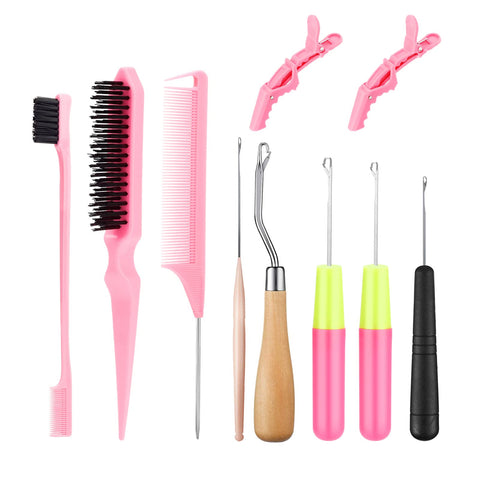 SWEET VIEW Passion Twist Crochet Hair Extensions Tool, 5Pcs Different Size Crochet Hooks for Hair, 1Pcs Edge Brush 1Pcs Bristle Hair Brush 1Pcs Rat Tail Comb 2pcs Gator Clips