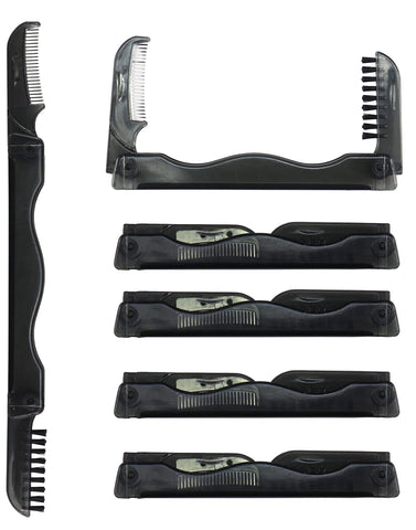 Iconikal Folding Pocket Eyebrow Brush & Comb Tool, Black, 6-Pack