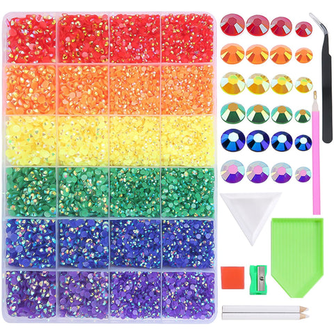 BELICEY 22800Pcs Red Blue Green Flatback AB Crystal Rhinestone Kit Mixed Color Size Nail Arts Rhinstones Bulk Crystals Stone Gems Bling Jelly AB Crystals for Craft Painting DIY Makeup Clothing
