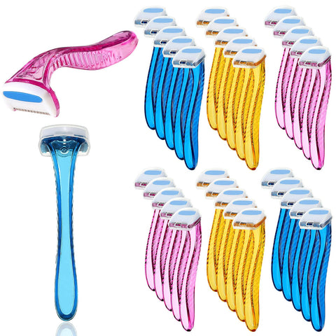 30 Pieces Bikini Razors for Women T-Type Beauty Razor Bikini Line Trimmer Personal Bikini Razor Small Armpit Trimmer for Girls Body Cosmetic Tool (Light Pink, Light Yellow, Light Blue)
