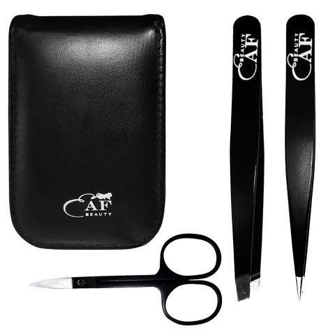 Tweezer set for women and men, daily beauty use, travel case (black)