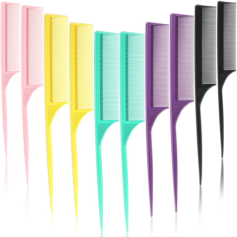 Rat Tail Comb Styling Carbon Heat Resistant Comb Anti Static Teasing Comb for Back Combing Root Teasing Adding Volume Evening Styling (Assorted Color)