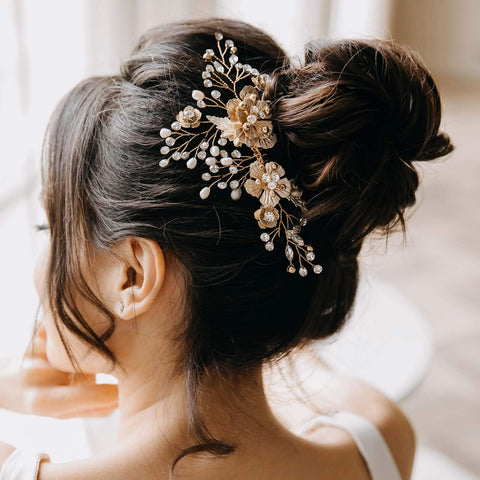 AW BRIDAL Wedding Hair Comb Rhinestone Bridal Hair Pieces for Bride Hair Side Comb Flower Girl Hair Accessories (Gold)