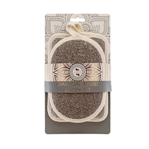Earth & I Charcoal Infused Loofah Set, Exfoliating Sponge for Deep Cleaning the Skin, 2-Pack