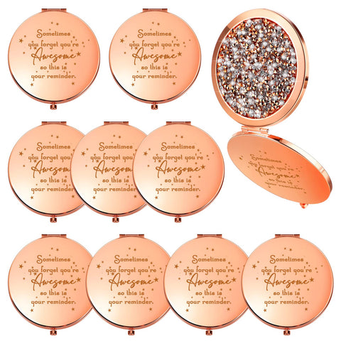 10 Pcs Inspirational Compact Mirror, Sometimes You Forget You're Awesome, Appreciation Thank You Gifts for Women Girls Coworker Friends Teacher Nurse Travel Magnifying Pocket Mirror (Rose Gold)