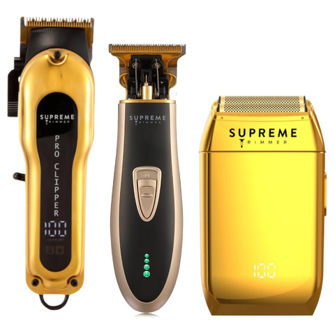 Supreme Trimmer Barber Haircut Kit By Supreme Trimmer Hair Clipper, Hair Trimmer & Men's Shaver Professional Foil Shaver Beard Trimmer Men's Clippers - Stc5030, St5220 & Stf602 (Gold Bundle)