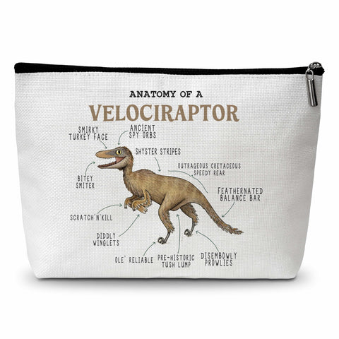 zriauber Velociraptor Gifts-Anatomy Of A Velociraptor Makeup Bag-Velociraptor Lover Gifts-Dinosaur Zipper Pouch Bag Gift for Woman Friend Mom Toiletries Accessories-A14, White