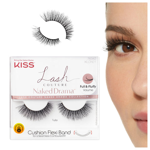 KISS Lash Couture Naked Drama Collection, Full & Fluffy Volume 3D Faux Mink False Eyelashes, Cushion Flexi Band & Split-Tip Technology, Tapered, Reusable and contact lens friendly, Style Tulle, 1 Pair