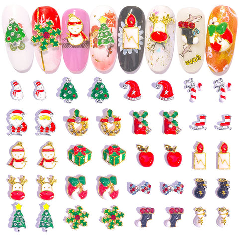 WOKOTO 40pcs 3D Christmas Nail Charms For Acrylic Nails Nail Charms And Rhinestones Christmas Tree Santa Claus Socks Canes Candy Christmas Nail Jewels Nail Charms For Nail Art 3D Gems For Nails