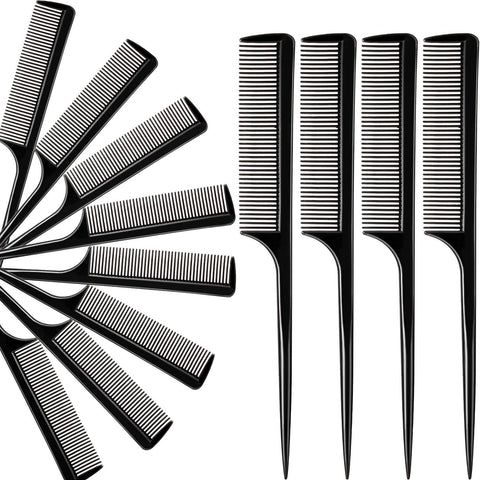 12 Pack Tail Comb Black Styling Comb plastic Anti Static Heat Resistant Tail Comb for All Hair Types, Fine and Wide Tooth Teasing Comb for Men and Women