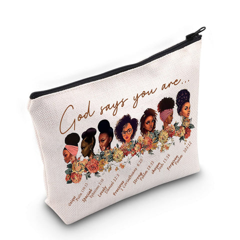 LEVLO Black American Cosmetic Make up Bag African Inspired Gift God Says You are Unique Special Lovely Chosen Forgiven Makeup Zipper Pouch Bag Black Live Matter Gift, God Says You, Cosmetic Bag