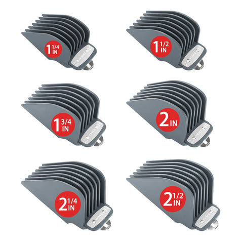 Yinke Extra Long Hair Clipper Guards Set with Metal Clip - 6 Cutting Lengths (1.25/1.5/1.75/2/2.25/2.5 inch), Fits Most Cordless/Cord Wahl Clippers (Gray)