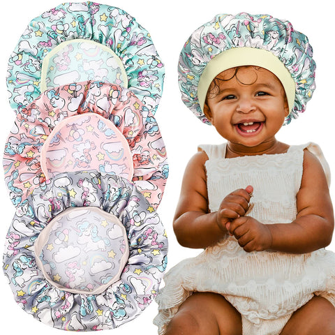 Aileam 3 Pieces Kids Satin Bonnet Unicorn Sleep Cap Silk Wide Elastic Band Sleeping Cap Soft Silk Double Layer Night Hair Hats for Teens Toddler Child Baby