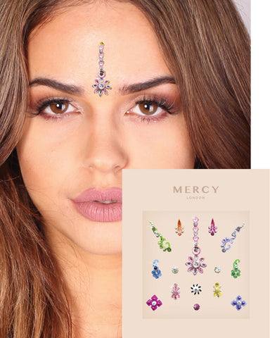 Floral Colour Bindi ? Crystal Indian Bindi Face Jewels Gold Multi Packet